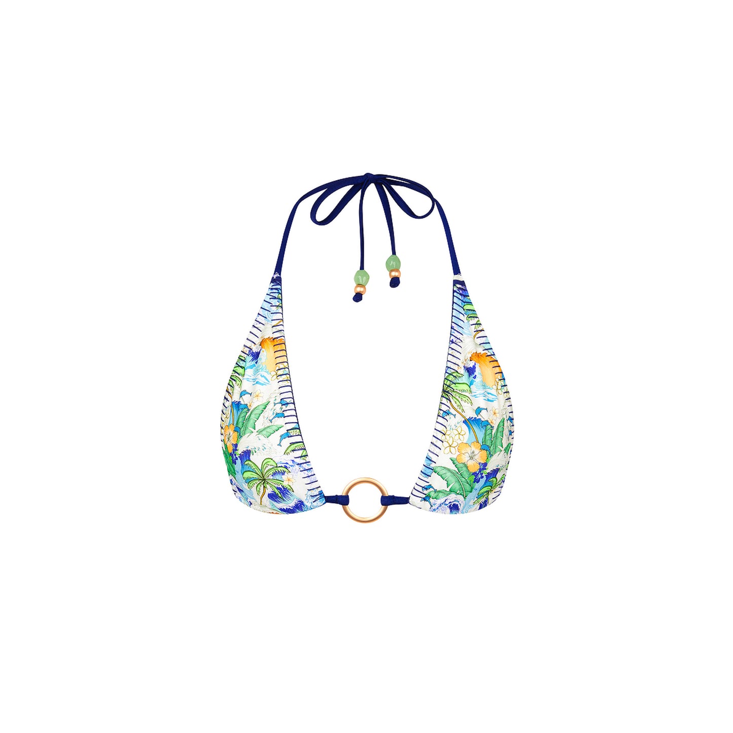 Kulani Kinis - Lace Stitch Ring Halter Bikini Top - Blue Crush