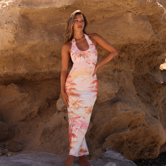 Kulani Kinis - Halter Mesh Maxi Dress - Wild Skies