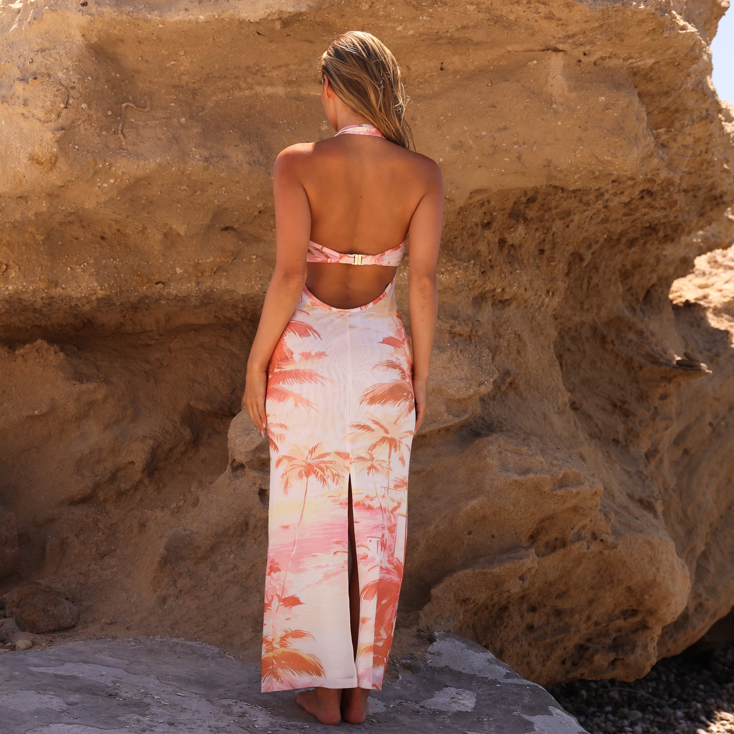 Kulani Kinis - Halter Mesh Maxi Dress - Wild Skies
