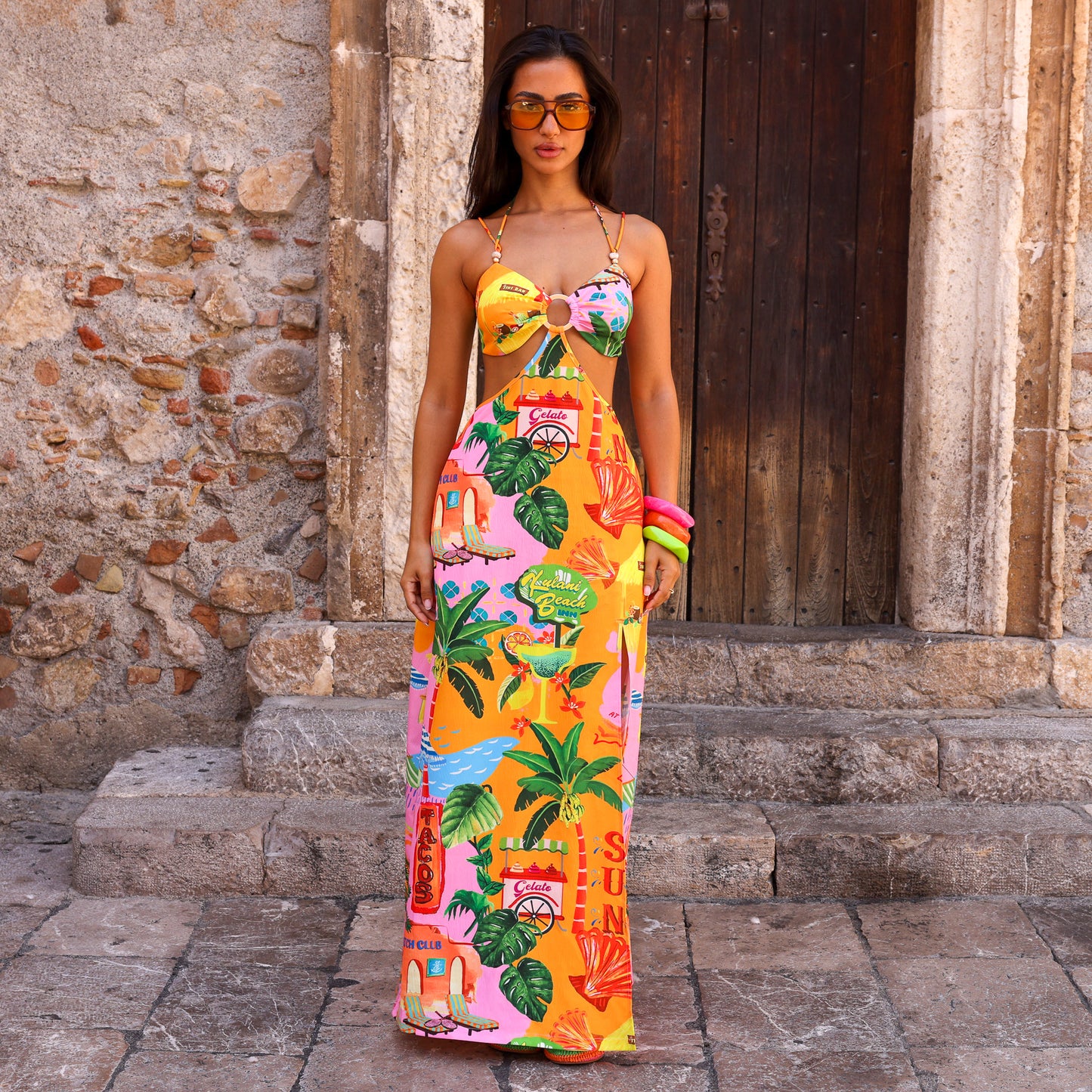 Kulani Kinis - Beaded Cut Out Maxi Dress - Sunlit Spritz