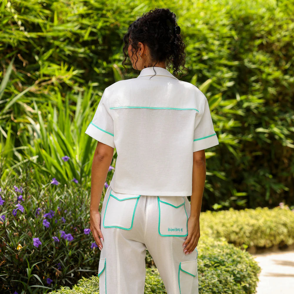 Kulani Kinis - Cropped Button Up Shirt - Crystal Tides