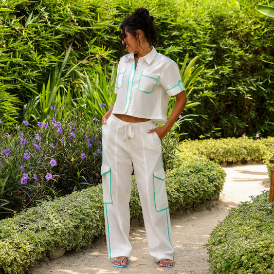 Kulani Kinis - Cropped Button Up Shirt - Crystal Tides