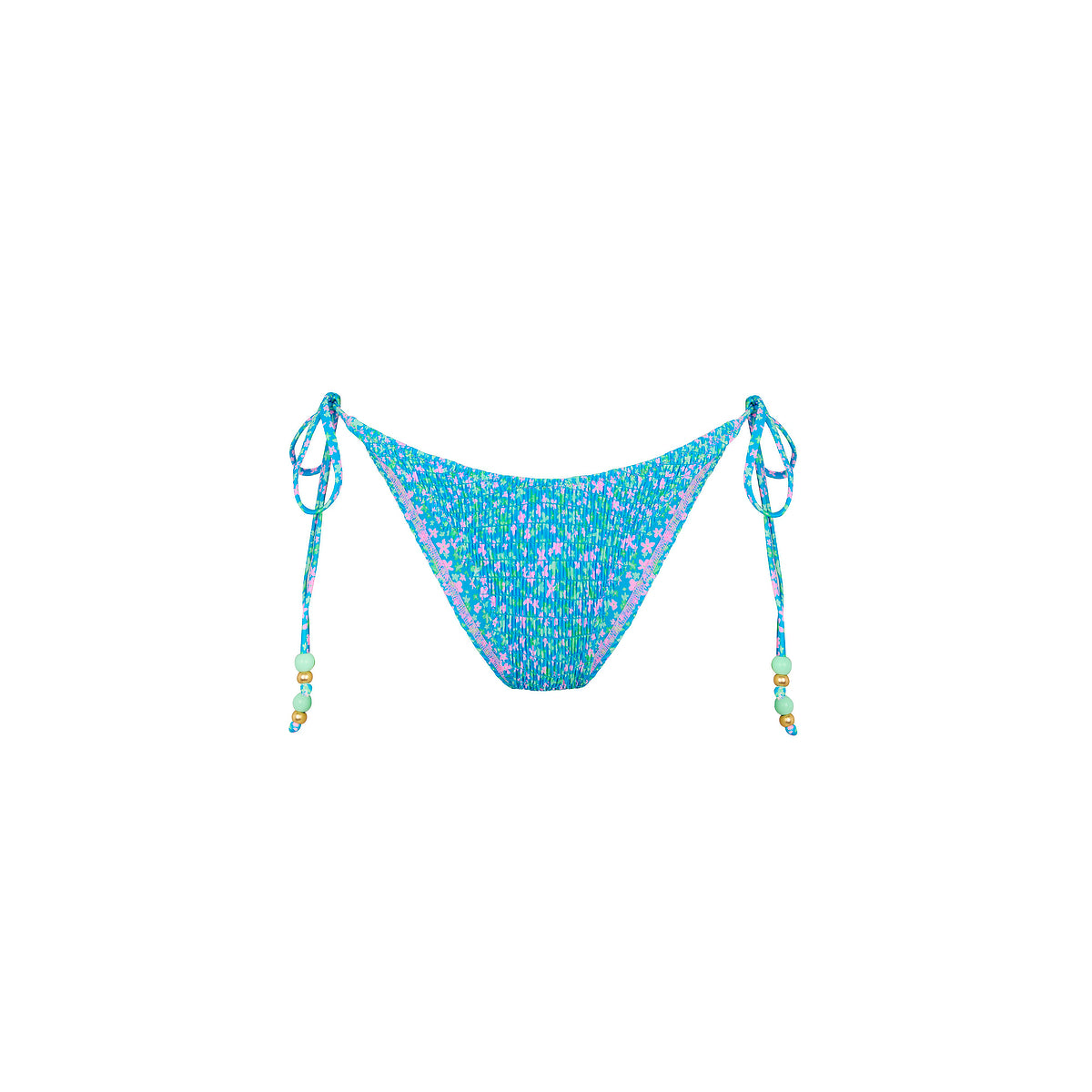 Kulani Kinis - Shirred Dipped Cheeky Tie Bikini Bottom - Ocean Kisses