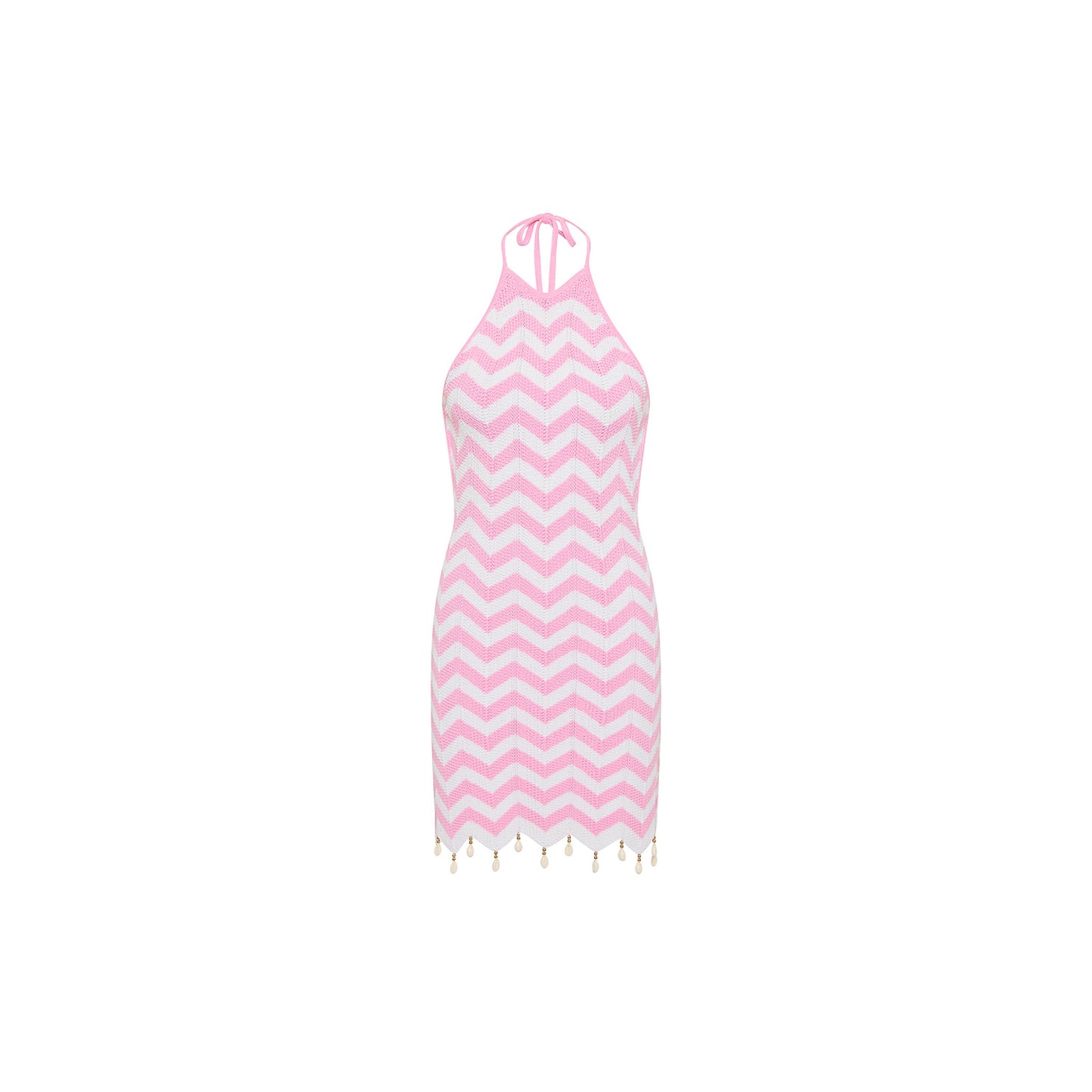 Kulani Kinis - Chevron Knit Halter Mini Dress - Cotton Candy