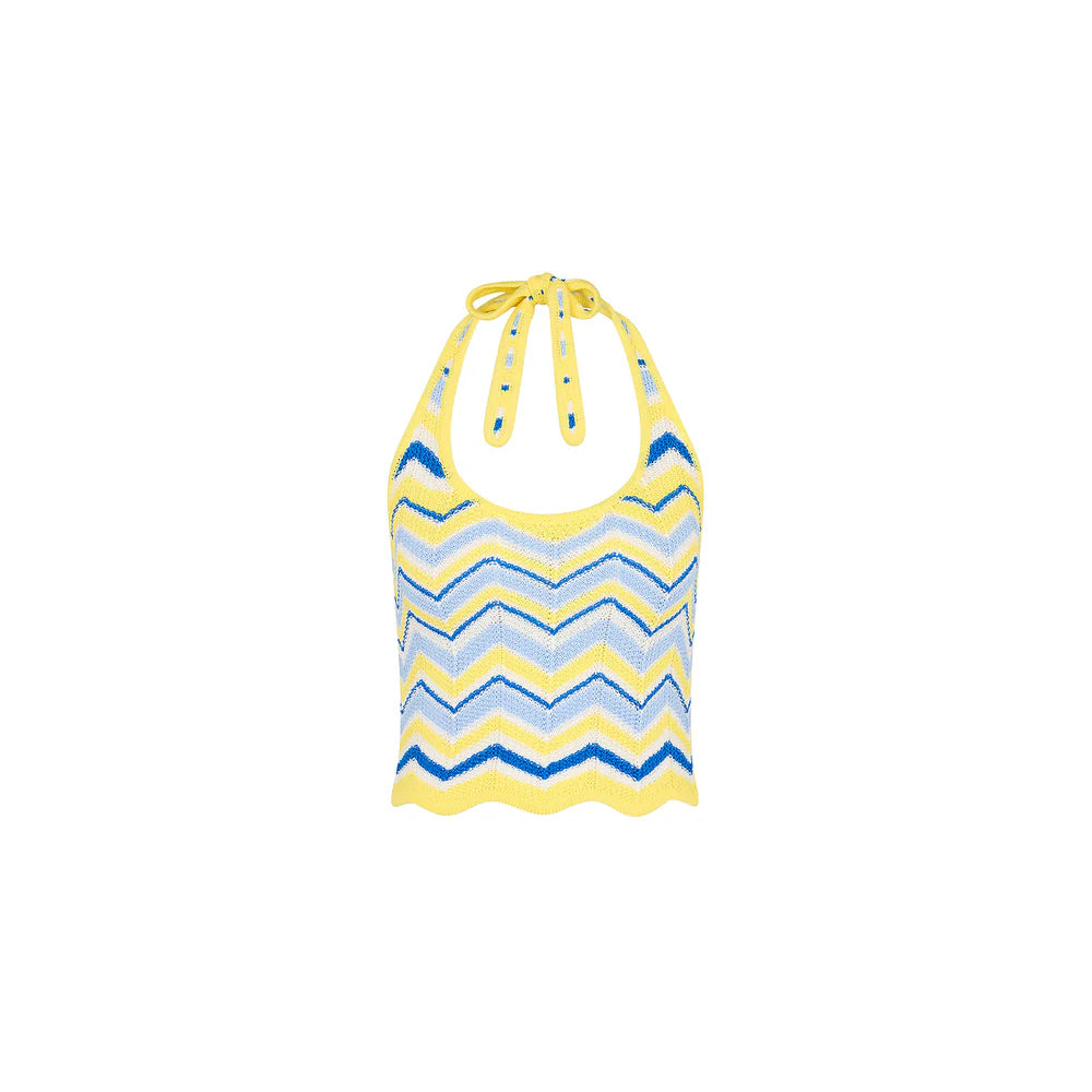 Kulani Kinis - Chevron Knit Halter Tank Top - Lemon Daze