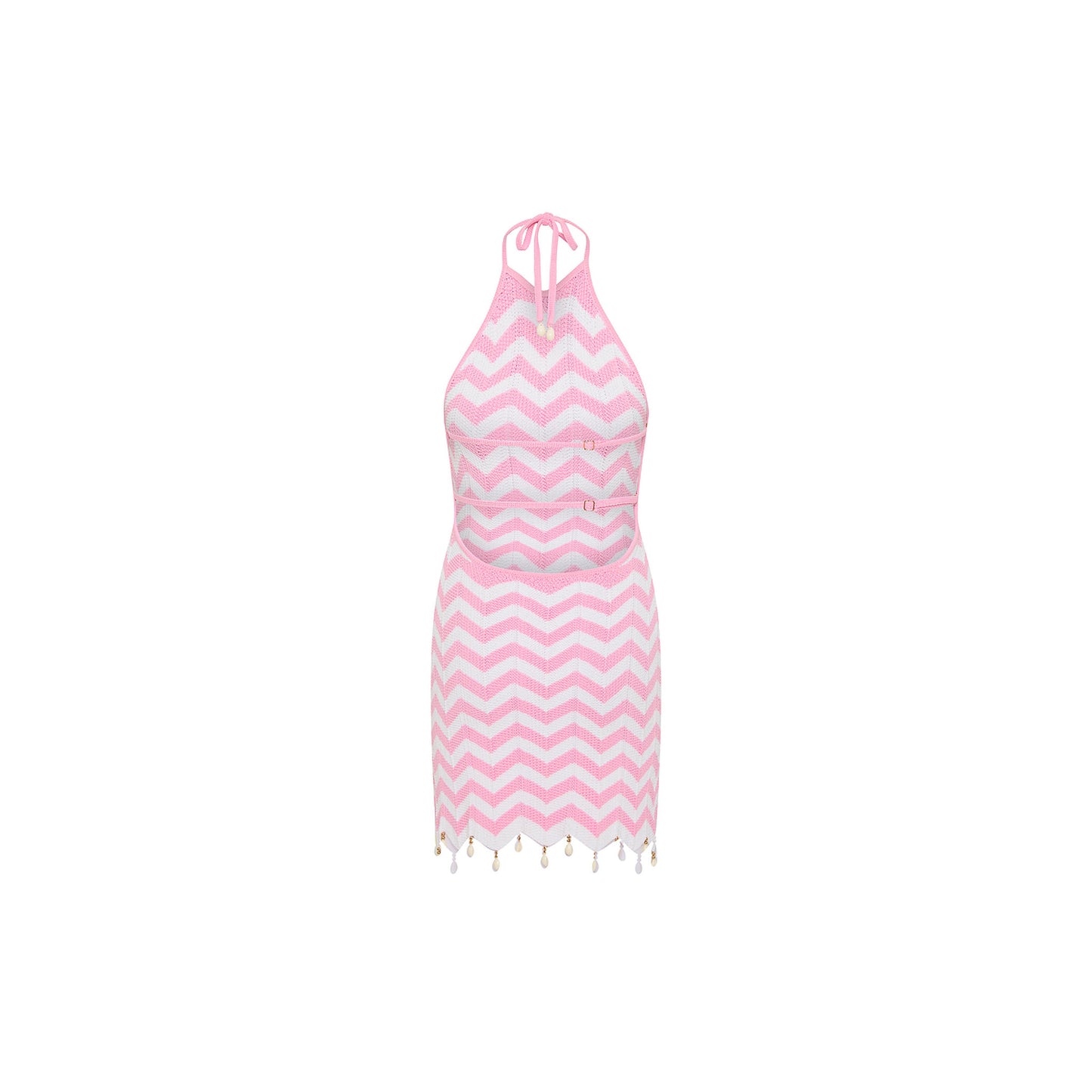 Kulani Kinis - Chevron Knit Halter Mini Dress - Cotton Candy