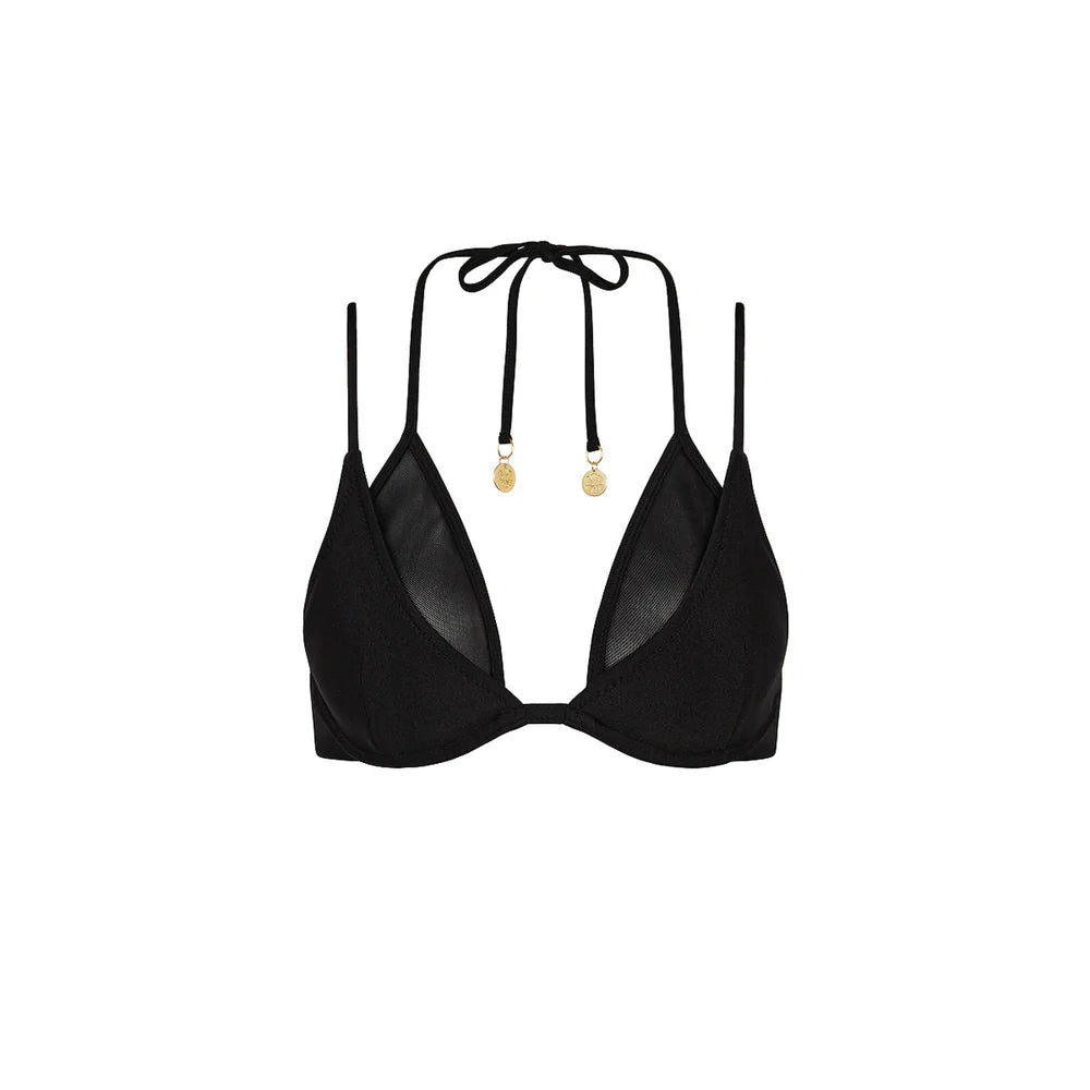 Kulani Kinis - Layered Mesh Underwire Bikini Top - Twilight Black