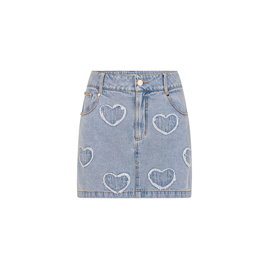 Kulani Kinis - Applique Jean Mini Skirt - Starlit Denim
