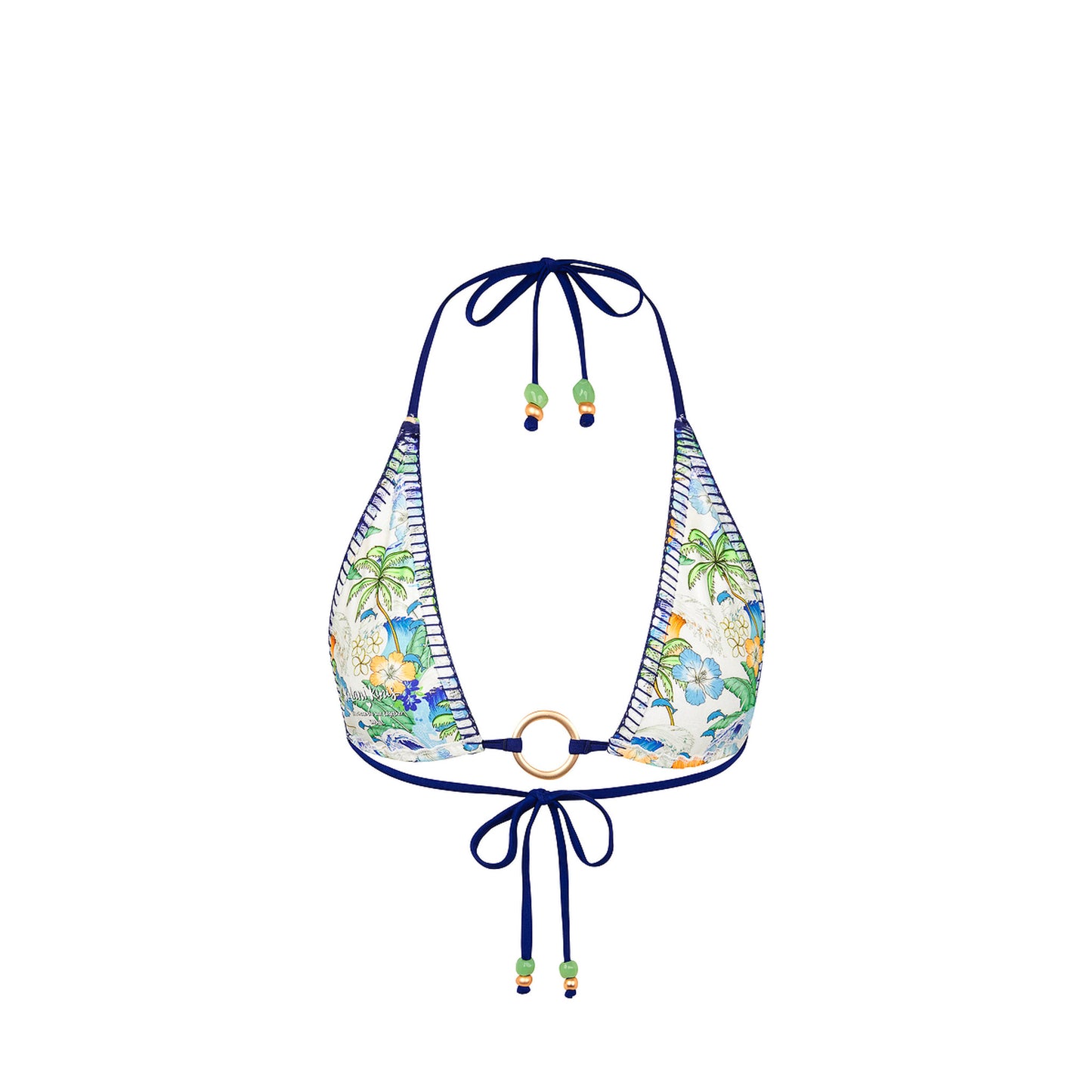 Kulani Kinis - Lace Stitch Ring Halter Bikini Top - Blue Crush